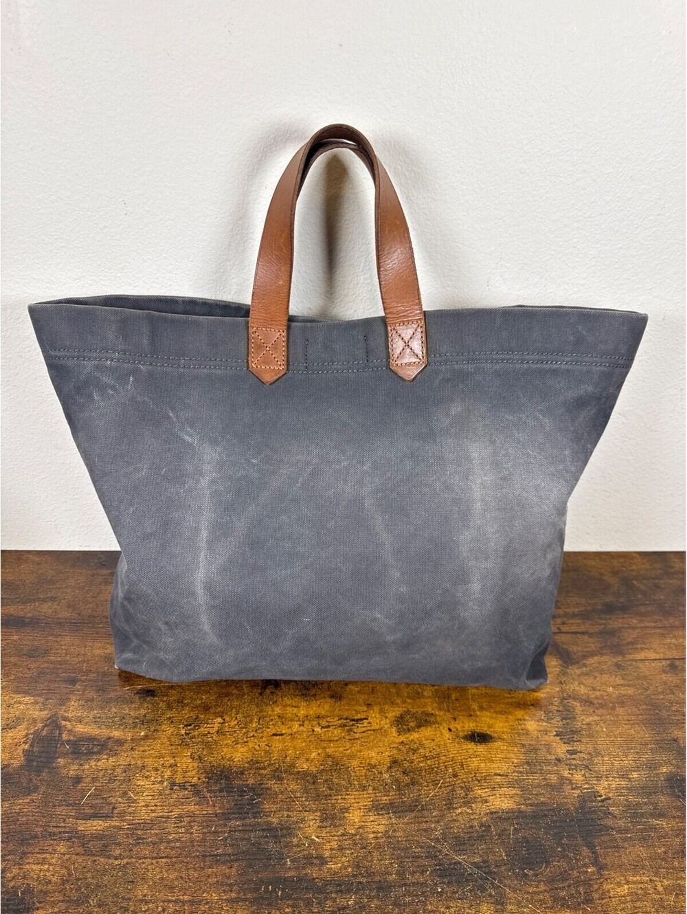Madewell Black Cotton Large Tote Bag Brown Leather Handles Style AB918 EUC